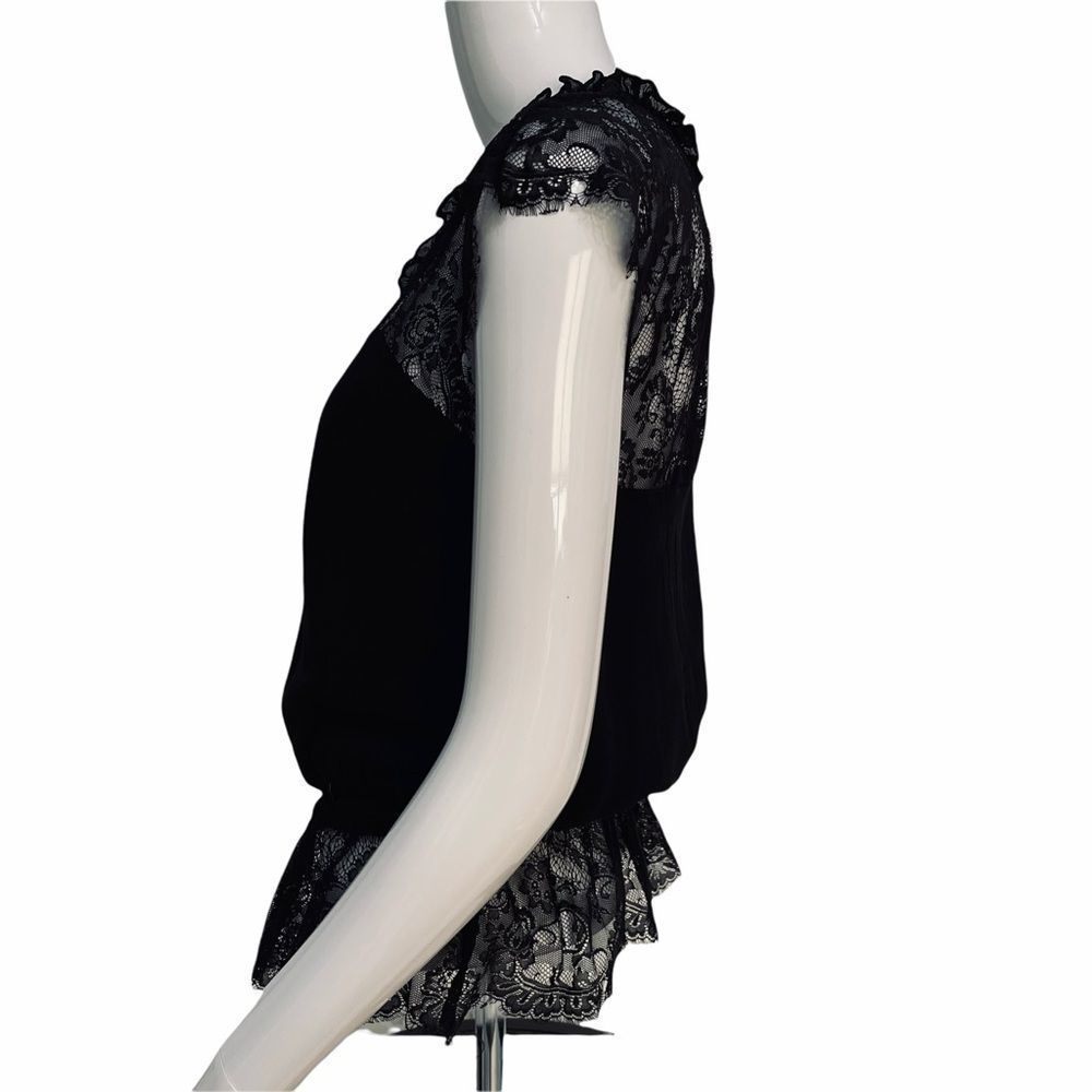 Express Black Lace Peplum Silk Blouse Sequins M - Picture 3 of 15